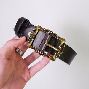 y2k floral buckle brown belt — 2000s western style